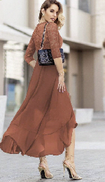 花柄レースボディスラッフルトリムラップヘムシフォンフォーマルドレス